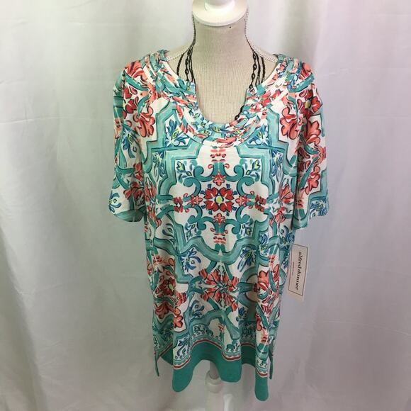Alfred Dunner Coastal Drive Short Sleeve Blouse Multi Green Small - Picture 2 of 12